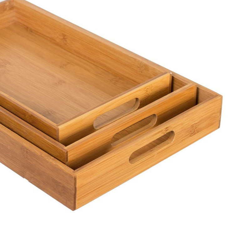 Bamboo Plate Set Multi-Functional Wood Serving Tray With Handle 