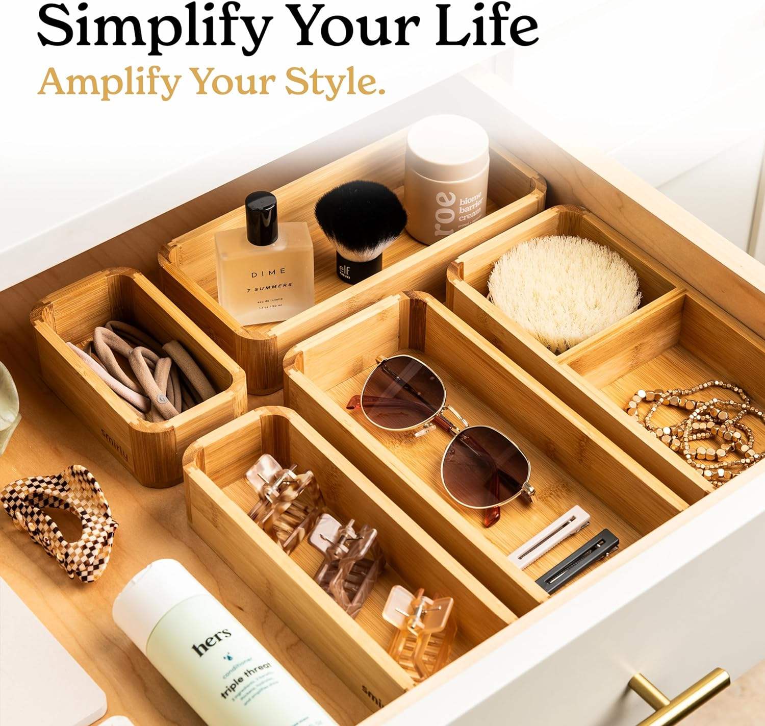 5-Piece Bamboo Drawer Organizer Set Large SmalUtensils 