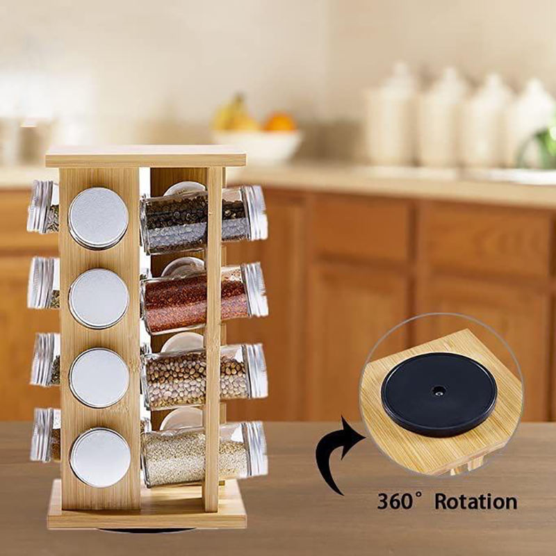 Bamboo Spice Organizer Rotating Spice Rack for Kitchen