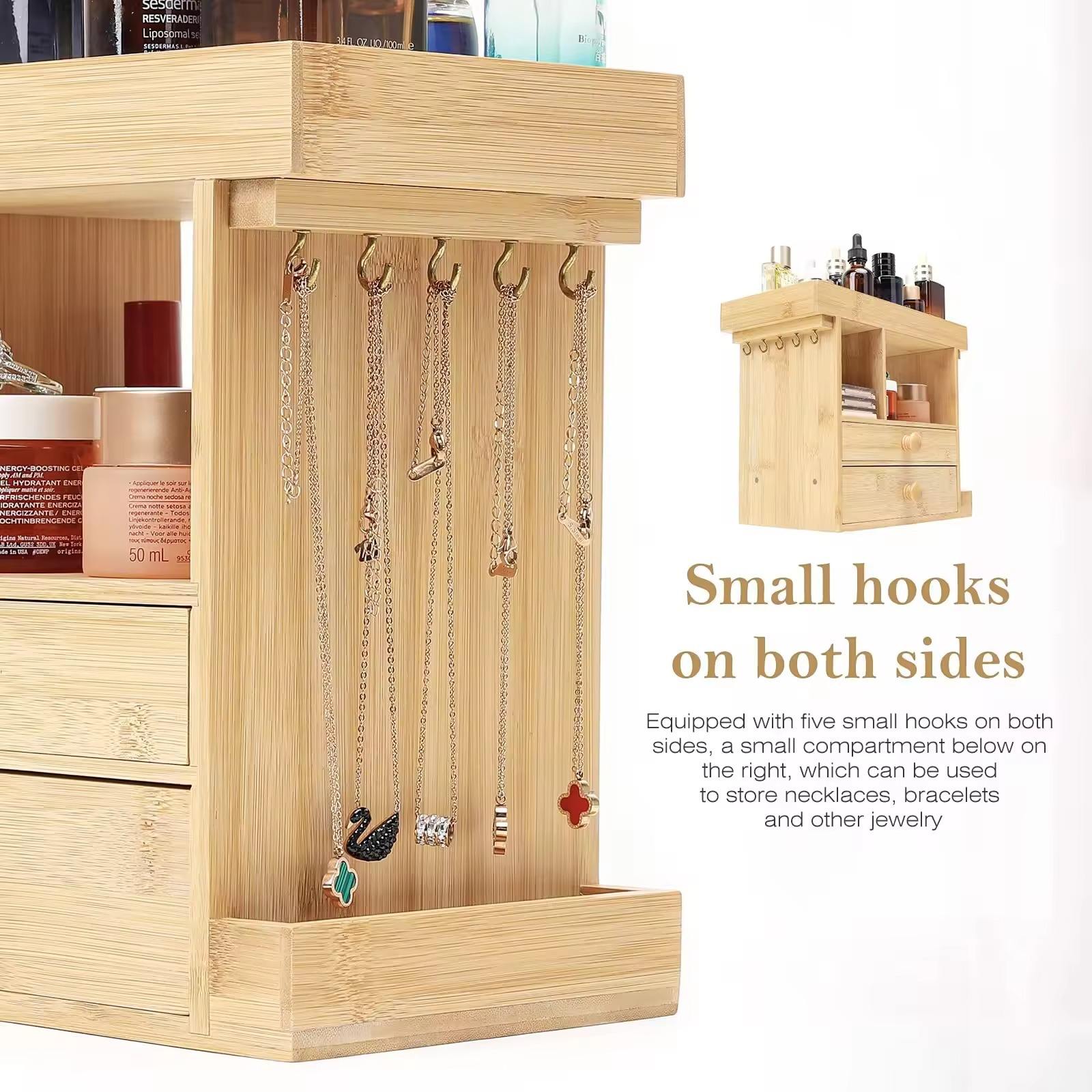 Bamboo Makeup Storage Organizer Standing Cosmetics Box Stand 