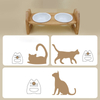 Bamboo Elevated Cat Bowl Adiustable Shelf Ceramic Pet Dog Bow