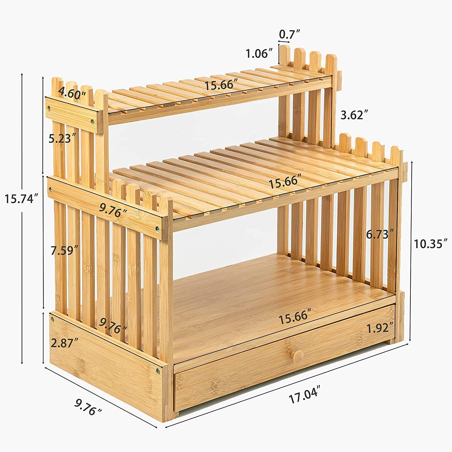 Bamboo 3-Tier Countertop Spice Rack Oraanizer with 5 Drawer 