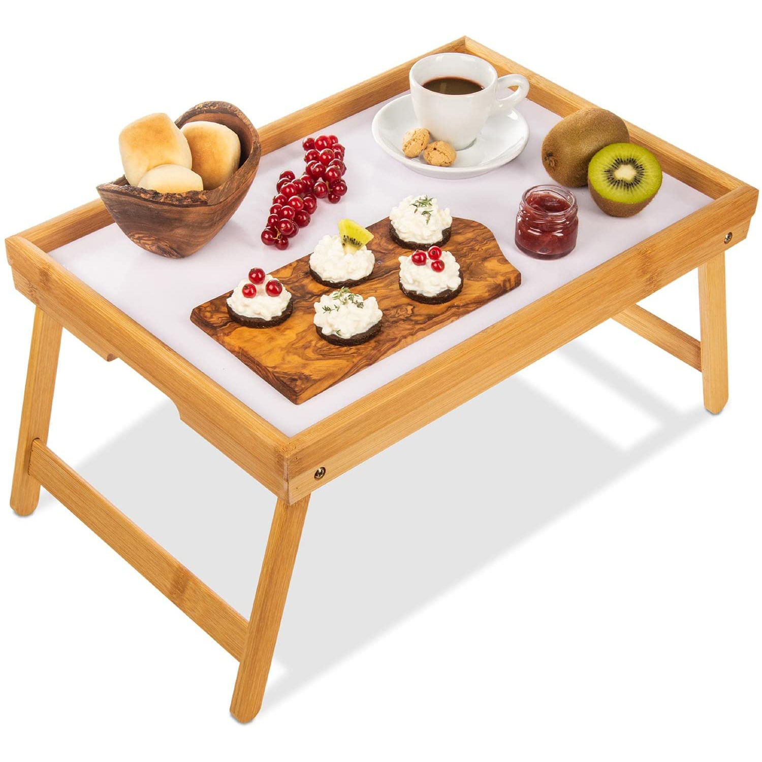 High Quality Bamboo Folding Breakfast Food Serving Tray Table with Handles and Legs