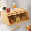 Premium Bamboo Bread Storage Box Rectangular Roll Top Container with Carved Design Pull-Out Drawer