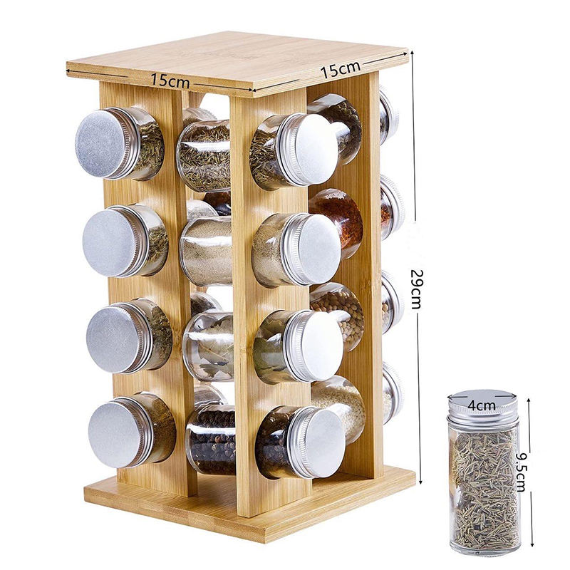 Bamboo Spice Organizer Rotating Spice Rack for Kitchen