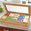 Bamboo Tea Coffee Bag Orqanizer Box With Transparent Lid 