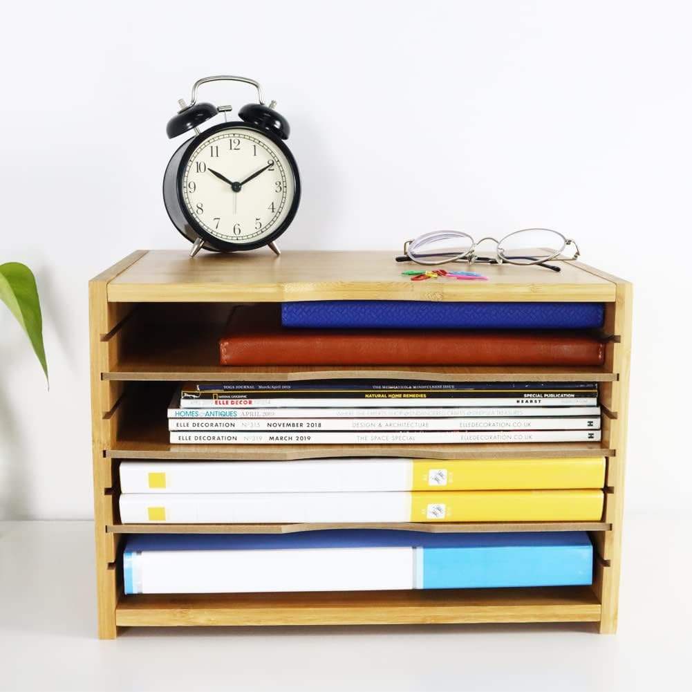 Bamboo File Organizer with 3 Adjustable Shelves