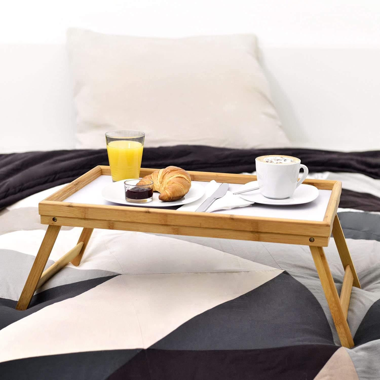 High Quality Bamboo Folding Breakfast Food Serving Tray Table with Handles and Legs