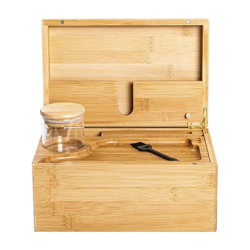 Bamboo Stash Box Rectangle Storage Rolling Tray Set 