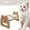 Bamboo Elevated Cat Bowl Adiustable Shelf Ceramic Pet Dog Bow