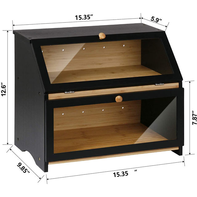 Bamboo Double Layer Bread Box Kitchen Storage Food Bread Bin