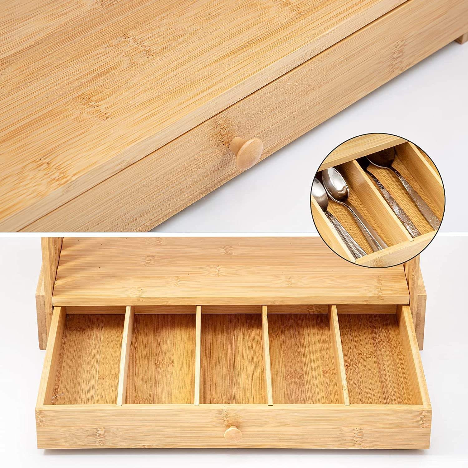 Bamboo 3-Tier Countertop Spice Rack Oraanizer with 5 Drawer 