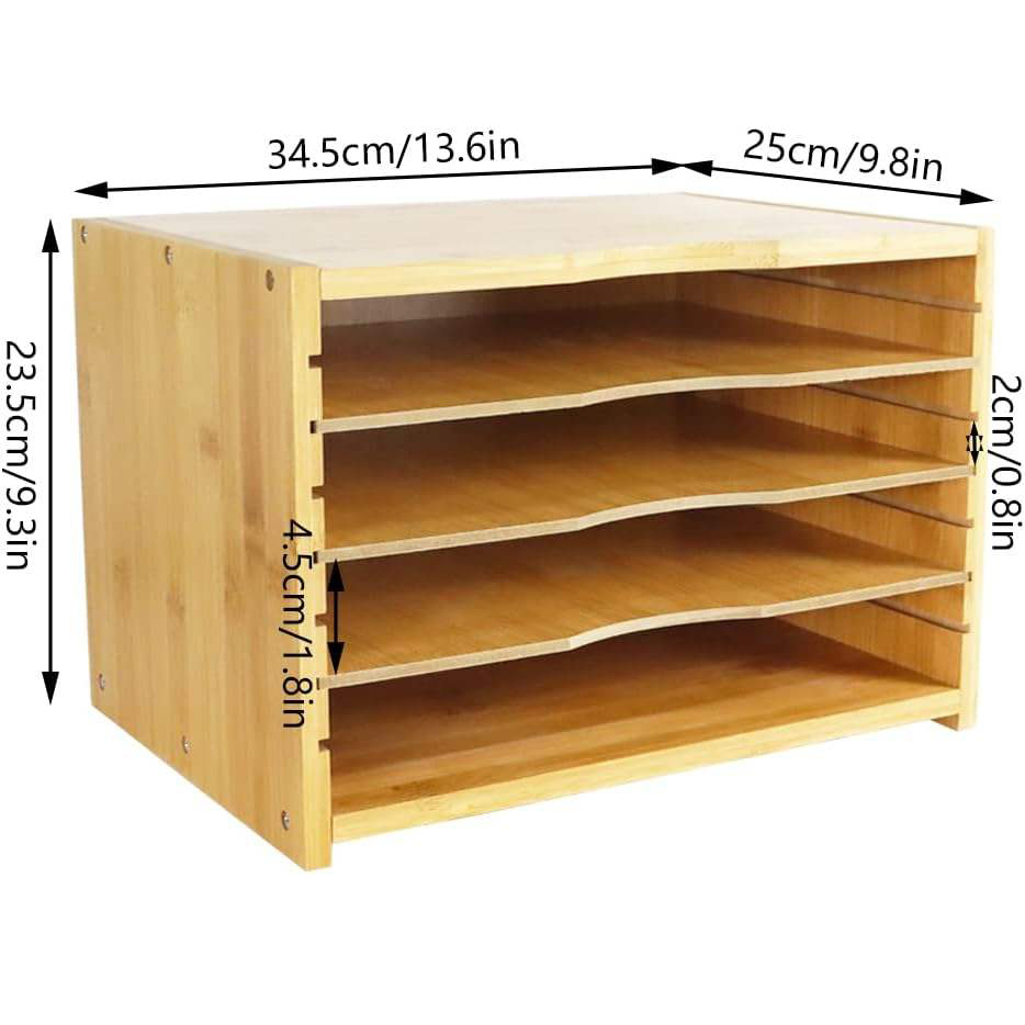 Bamboo File Organizer with 3 Adjustable Shelves