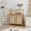 Laundry Sorter Laundry Hamper Double Tilt Out Laundry Hamper, Bamboo Hamper with 2 Removable Bags, Pull Out Laundry Hamper Cabinet, Bathroom Storage Shelf for Laundry Room, Living Room, Bedroom