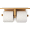 Bamboo Double Toilet Paper Holder With Convenience Shelf Tray