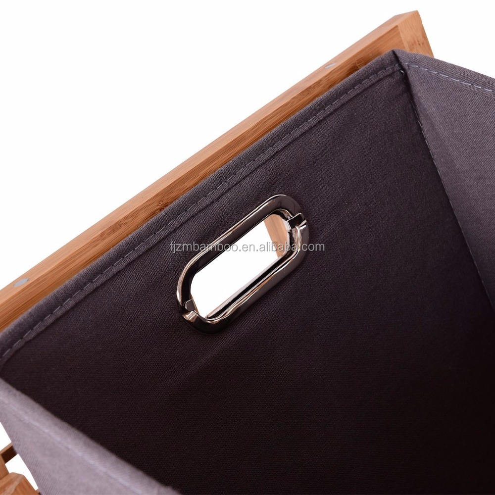 Laundry Hamper Bamboo Freestanding Basket Shelf