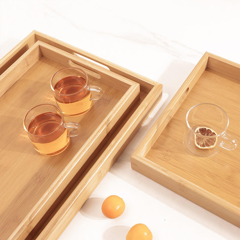 Bamboo Plate Set Multi-Functional Wood Serving Tray With Handle 