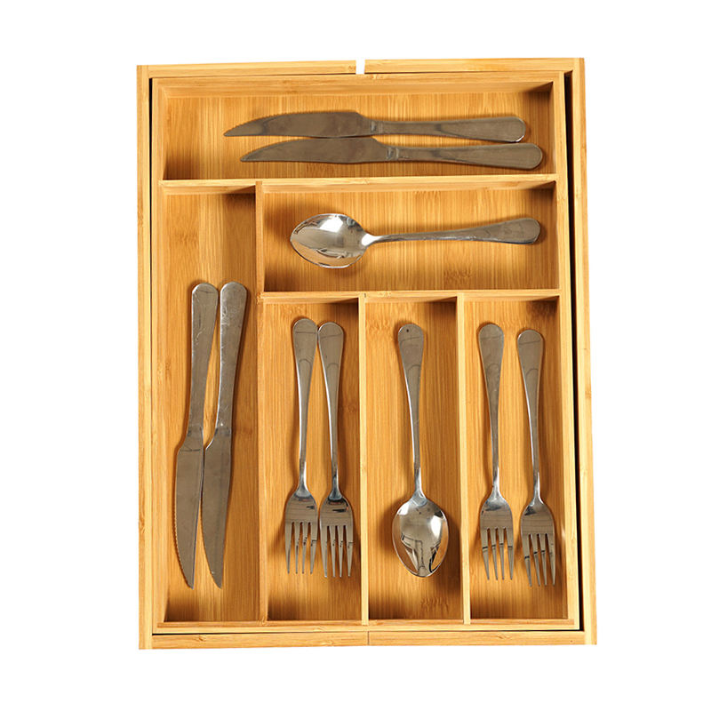 Bamboo Drawer Organizer Kitchen Utensi Cutlery Storage Tray 