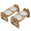 Bamboo Elevated Cat Bowl Adiustable Shelf Ceramic Pet Dog Bow