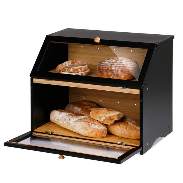 Bamboo Double Layer Bread Box Kitchen Storage Food Bread Bin