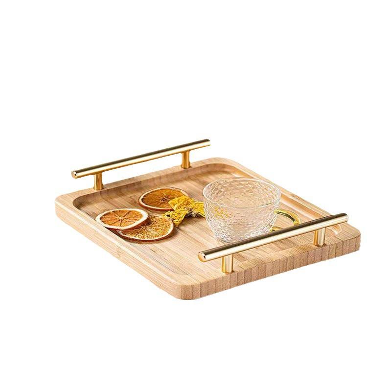 Bamboo Breakfast Wood Serving Tray With Metal Handle