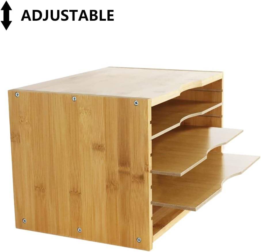 Bamboo File Organizer with 3 Adjustable Shelves