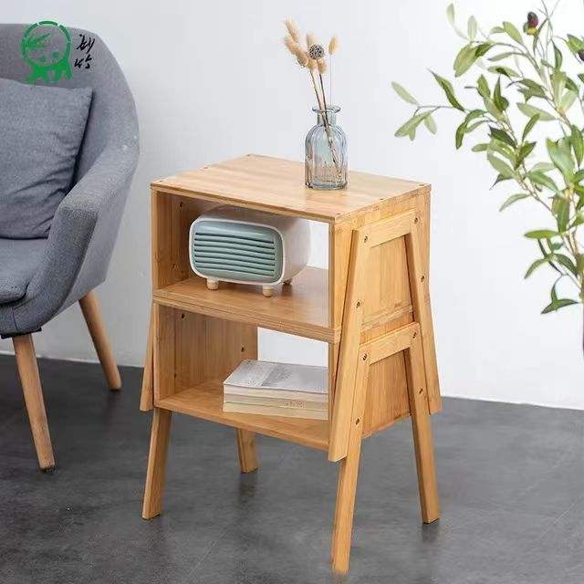 Bamboo Stackable End Table Wood Living Room Bedside Table