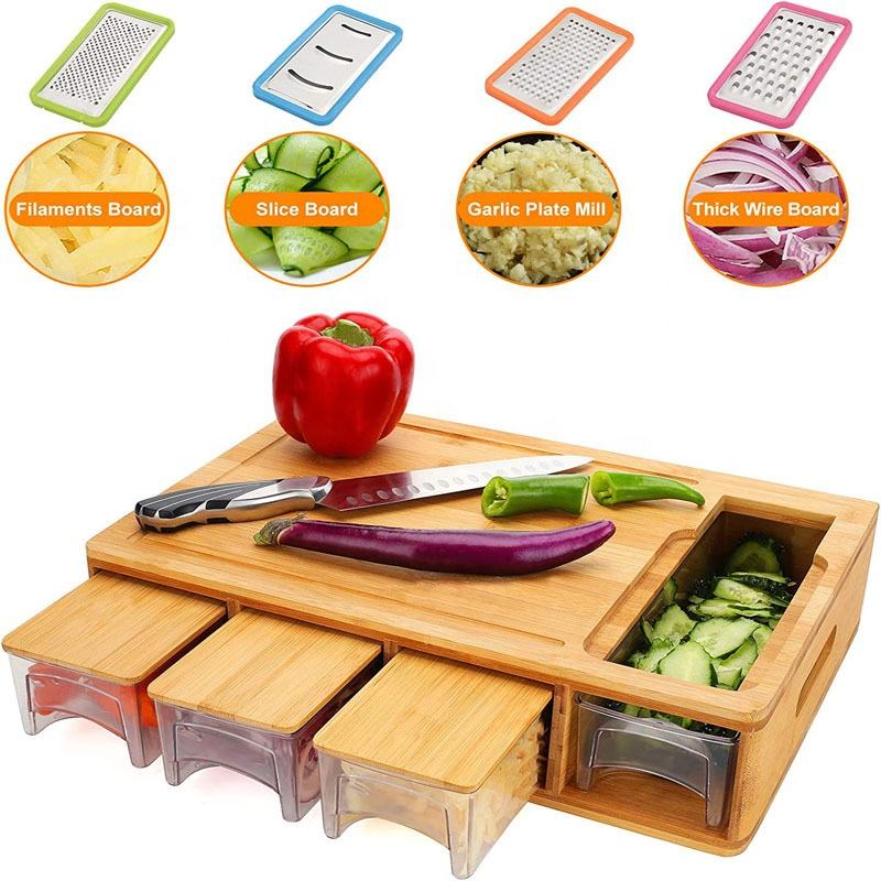 Large Bamboo Cutting Board Chopping Blocks With Trays 