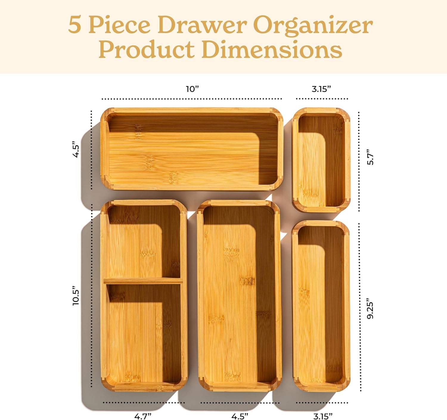 5-Piece Bamboo Drawer Organizer Set Large SmalUtensils 