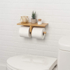 Bamboo Double Toilet Paper Holder With Convenience Shelf Tray