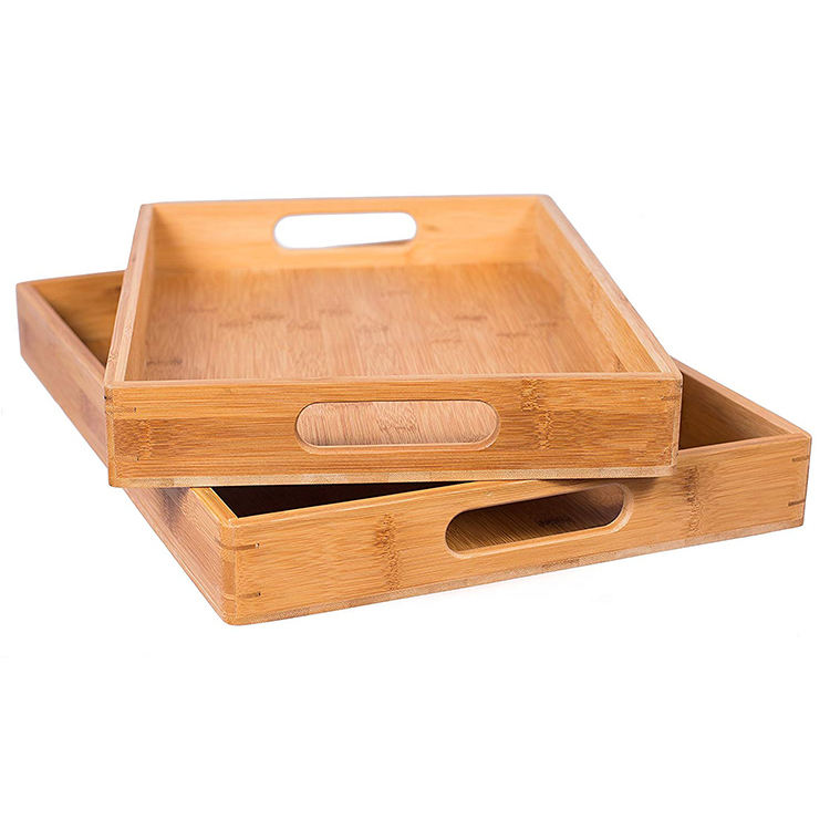 Bamboo Plate Set Multi-Functional Wood Serving Tray With Handle 