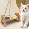 Bamboo Elevated Cat Bowl Adiustable Shelf Ceramic Pet Dog Bow