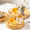 Bamboo Round Tray Snack Serving Plate Dish with Metal Handle