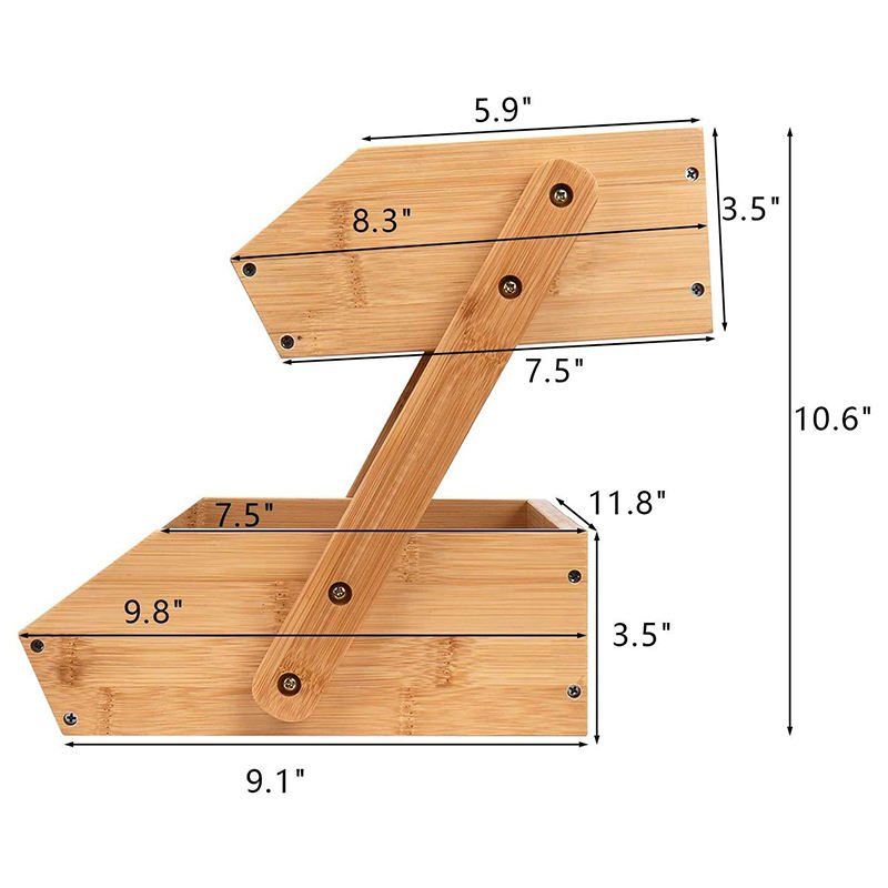2-Tier Bamboo Countertop Fruit and Vegetable Storage Basket