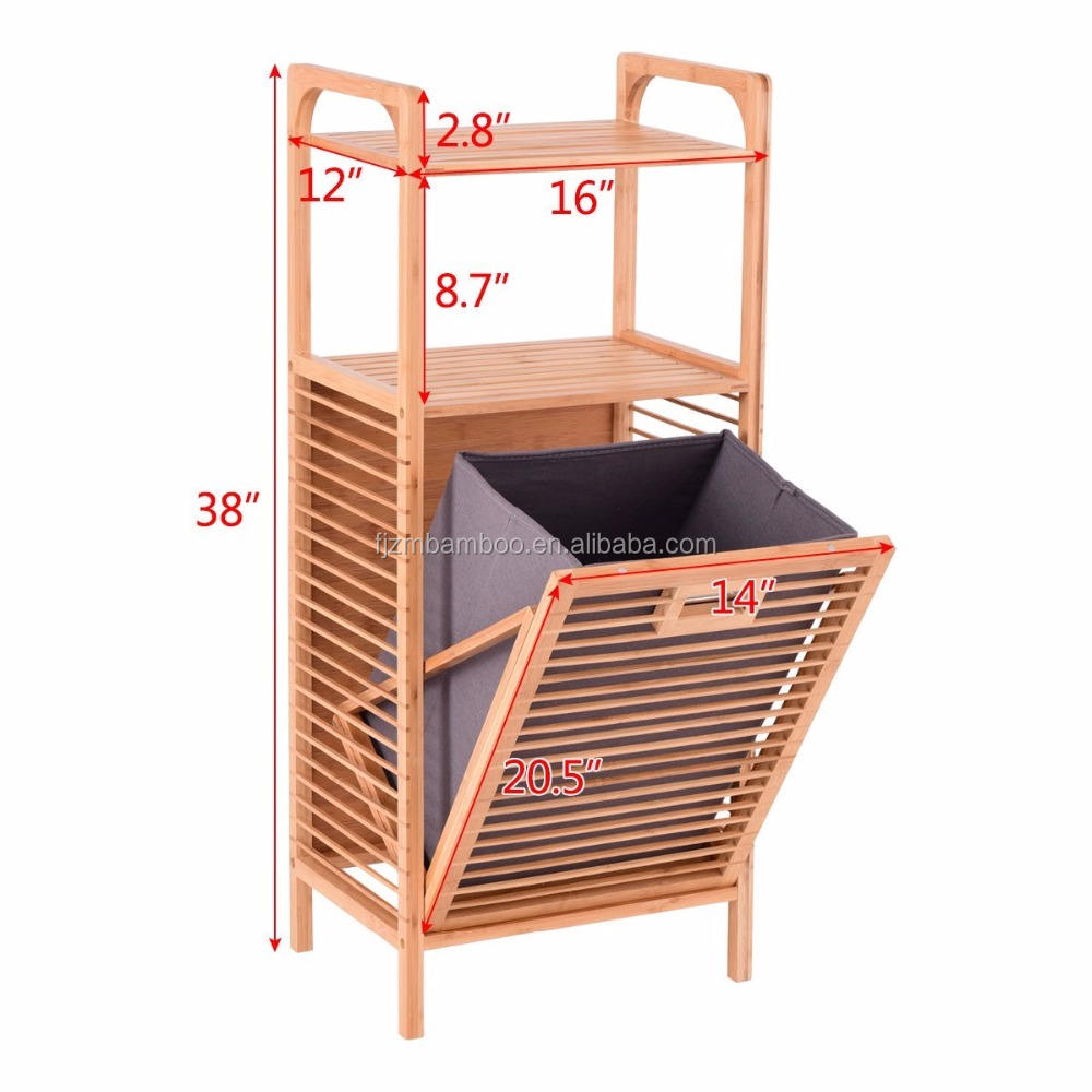 Laundry Hamper Bamboo Freestanding Basket Shelf