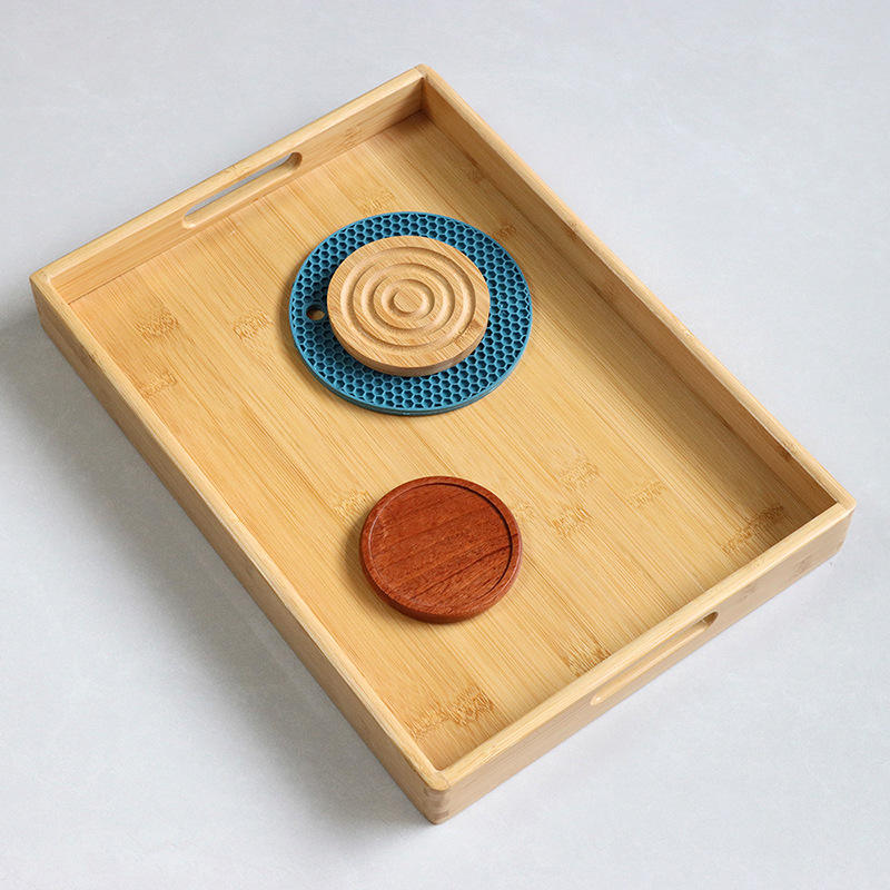Bamboo Plate Set Multi-Functional Wood Serving Tray With Handle 