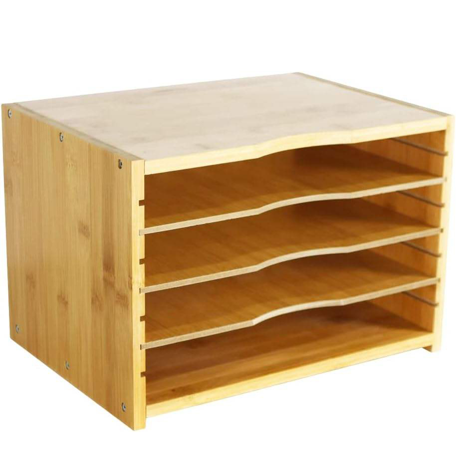 Bamboo File Organizer with 3 Adjustable Shelves