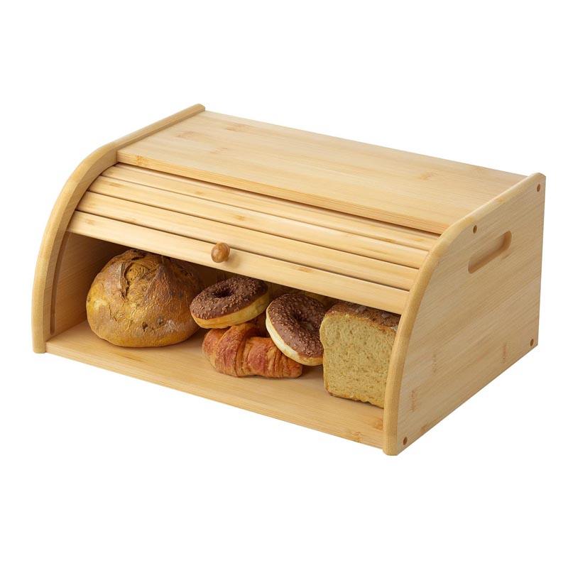 Premium Bamboo Bread Storage Box Rectangular Roll Top Container with Carved Design Pull-Out Drawer
