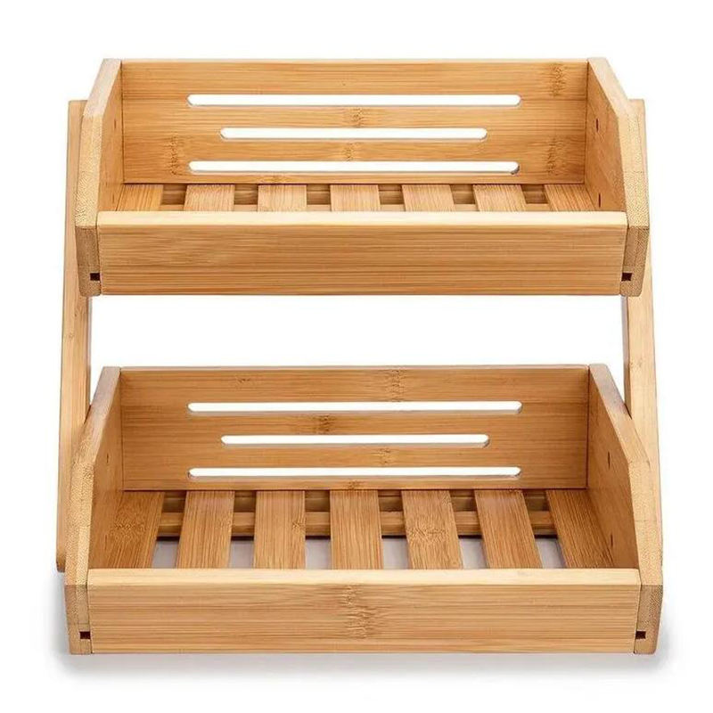 2-Tier Bamboo Countertop Fruit and Vegetable Storage Basket
