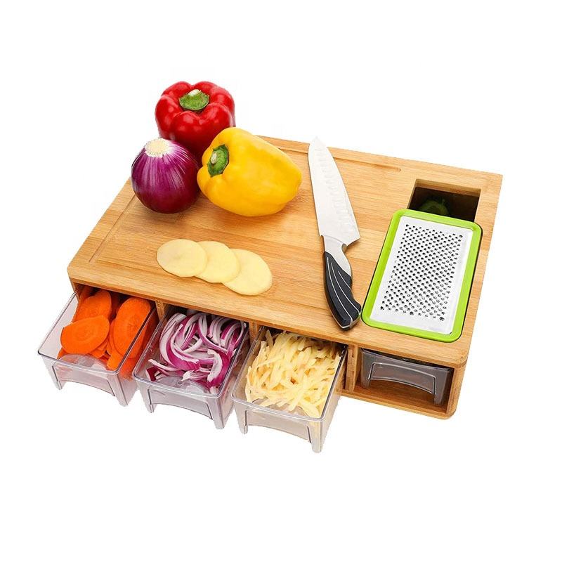 Large Bamboo Cutting Board Chopping Blocks With Trays 
