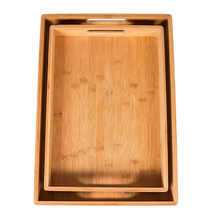 Bamboo Plate Set Multi-Functional Wood Serving Tray With Handle 