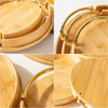 Bamboo Round Tray Snack Serving Plate Dish with Metal Handle