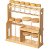 Bamboo Rack Standing Type 3-Tier Spices Rack Spice Shelf Seasoning Rack Glass Container Rack Multi Layer Storage for Kitchen Countertop