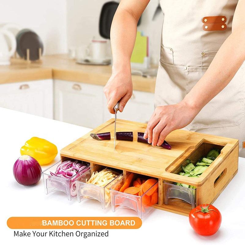 Large Bamboo Cutting Board Chopping Blocks With Trays 