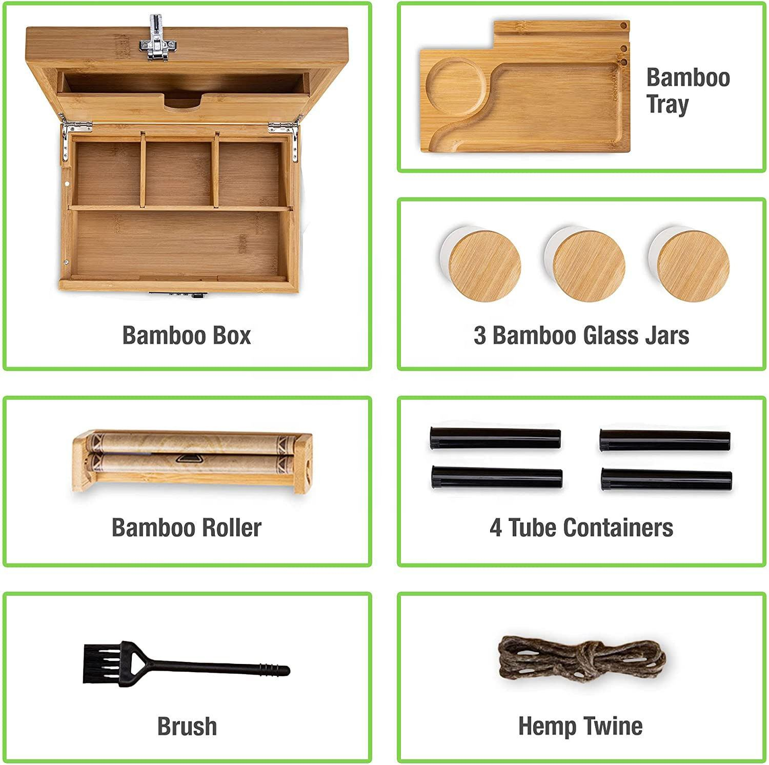 Smell Proof] Bamboo Stash Box with Rolling Tray Lockable Herb Storage Box for Privacy & Security