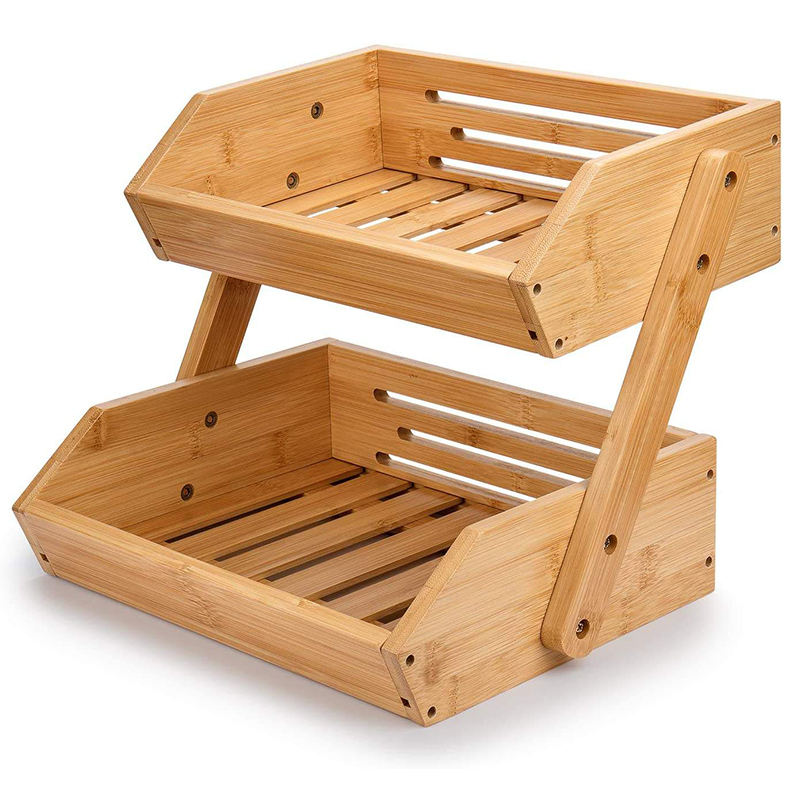 2-Tier Bamboo Countertop Fruit and Vegetable Storage Basket
