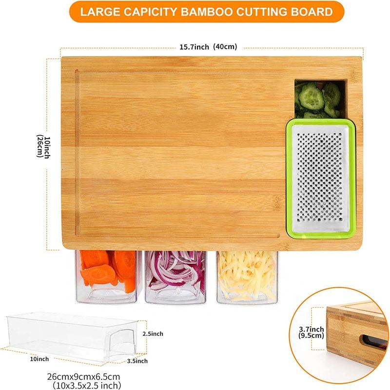 Large Bamboo Cutting Board Chopping Blocks With Trays 