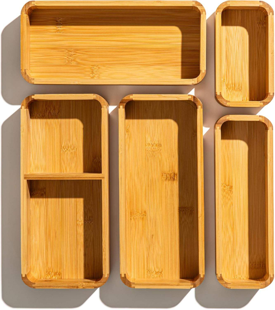 5-Piece Bamboo Drawer Organizer Set Large SmalUtensils 