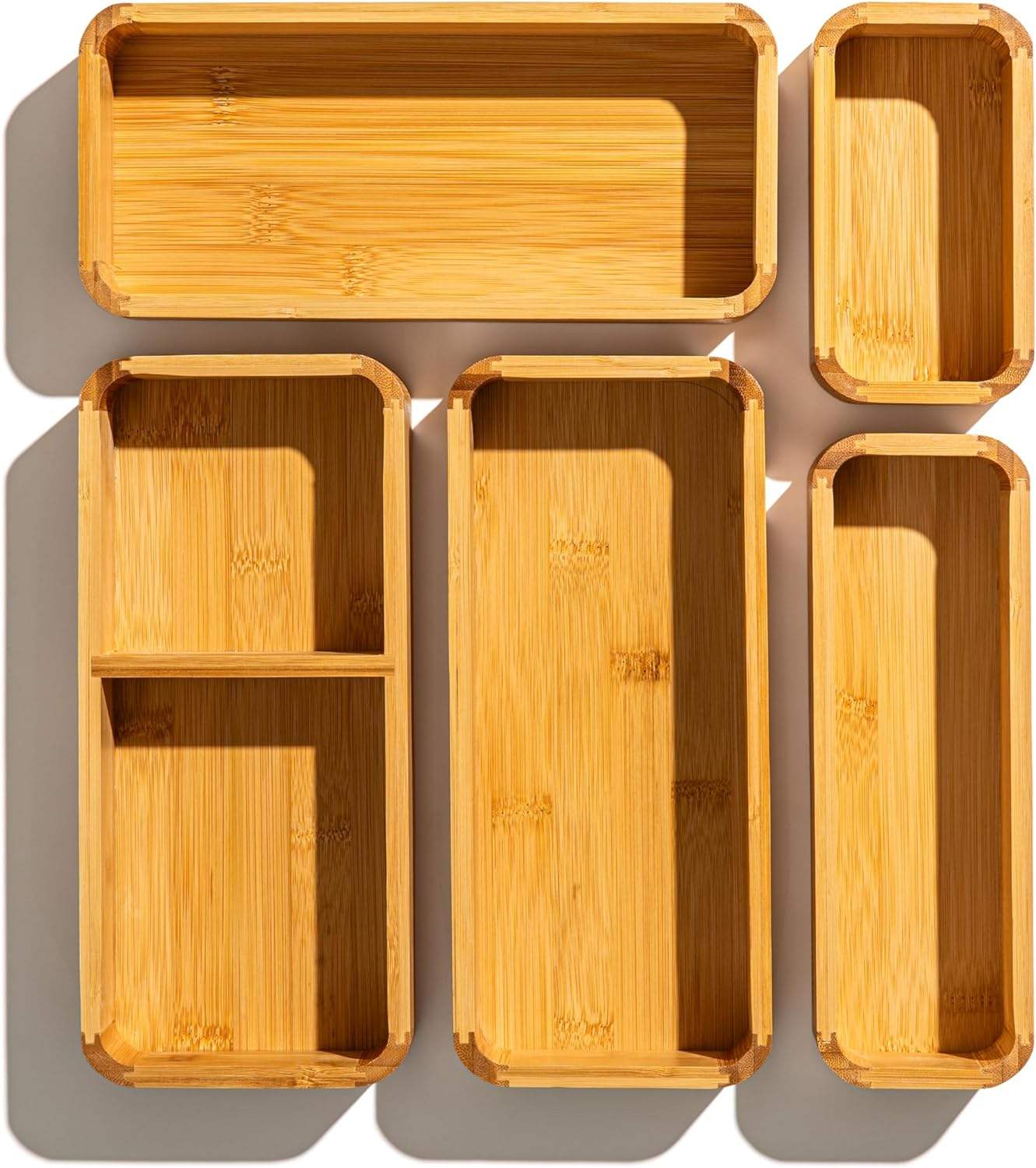 5-Piece Bamboo Drawer Organizer Set Large SmalUtensils 