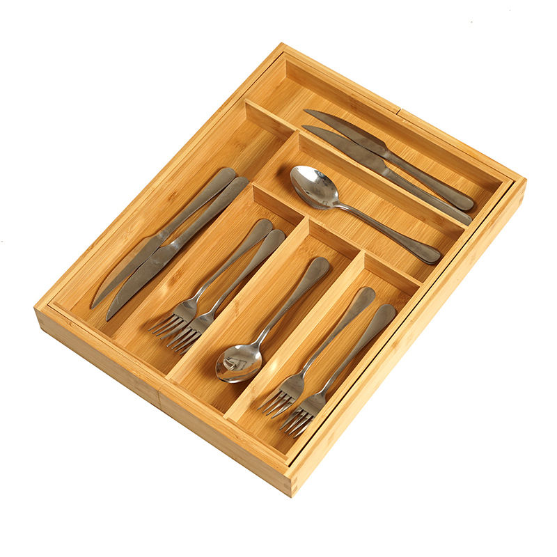 Bamboo Drawer Organizer Kitchen Utensi Cutlery Storage Tray 